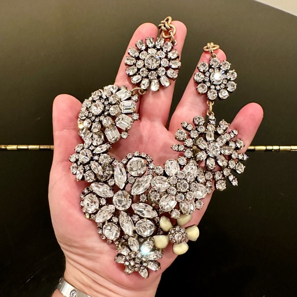 NWT Luxury Maximalist Spring J. Crew Crystal Flower Lattice Statement Necklace - Picture 12 of 15